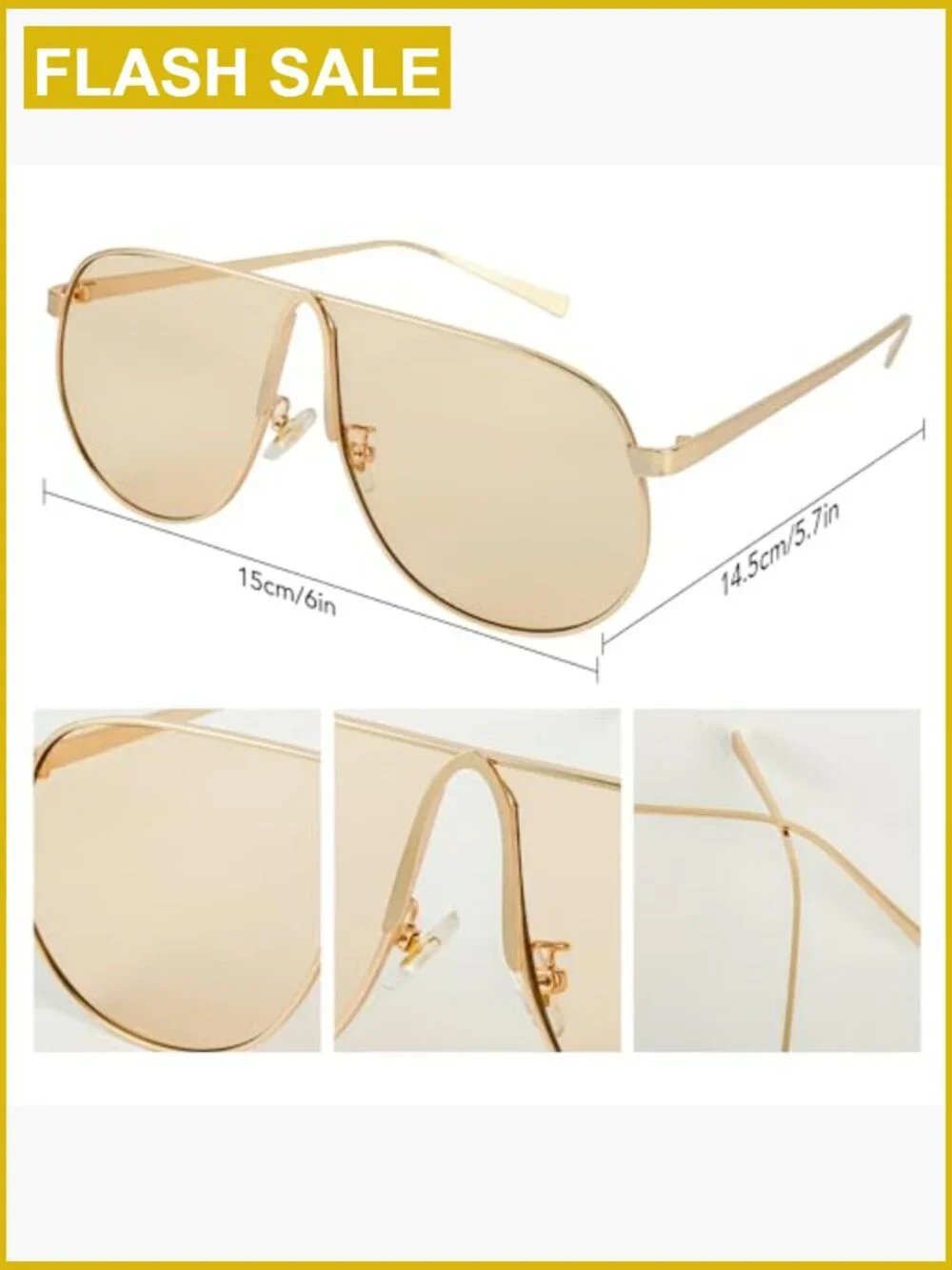 Oversized Aviator Sunglasses 70s Gold Metal Frame Square Big Shades Unisex